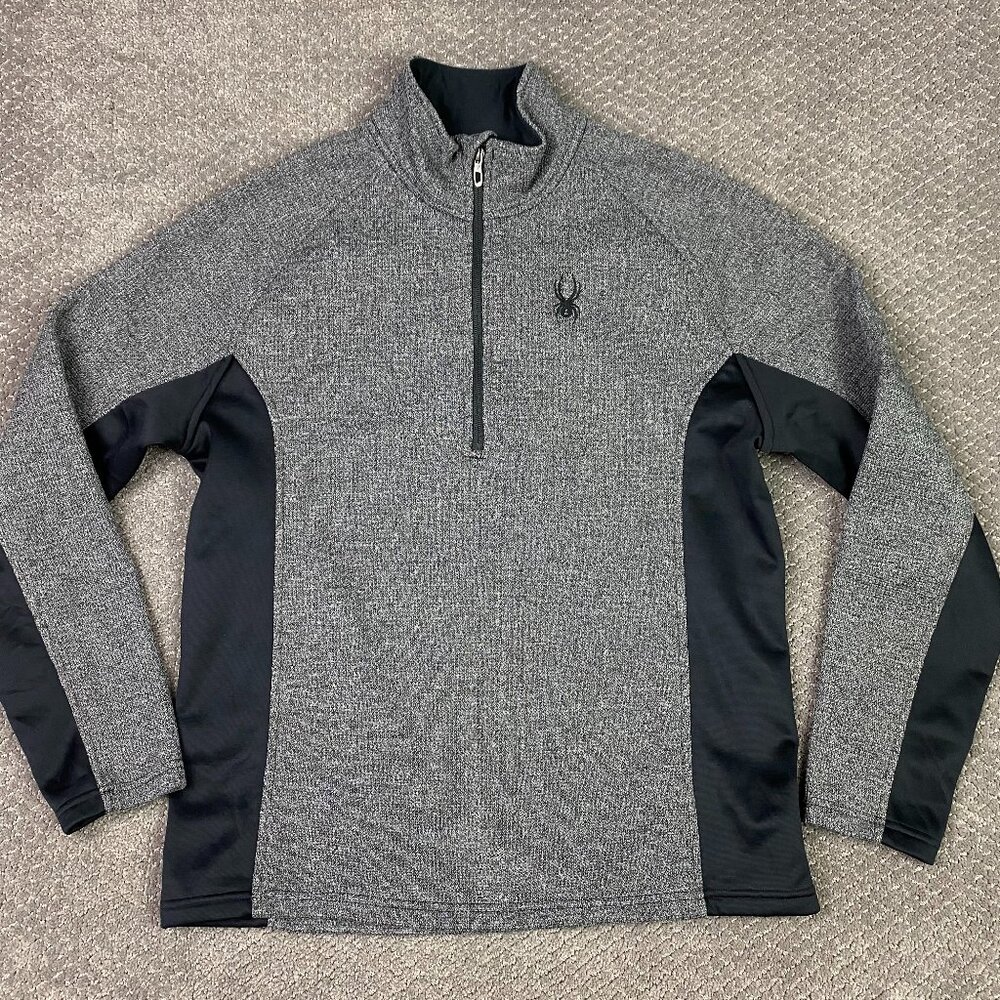 Spyder Outbound Sweater Jacket Men's Large Gray black 1/4 Zip 1/2 Zip Sweatshirt
